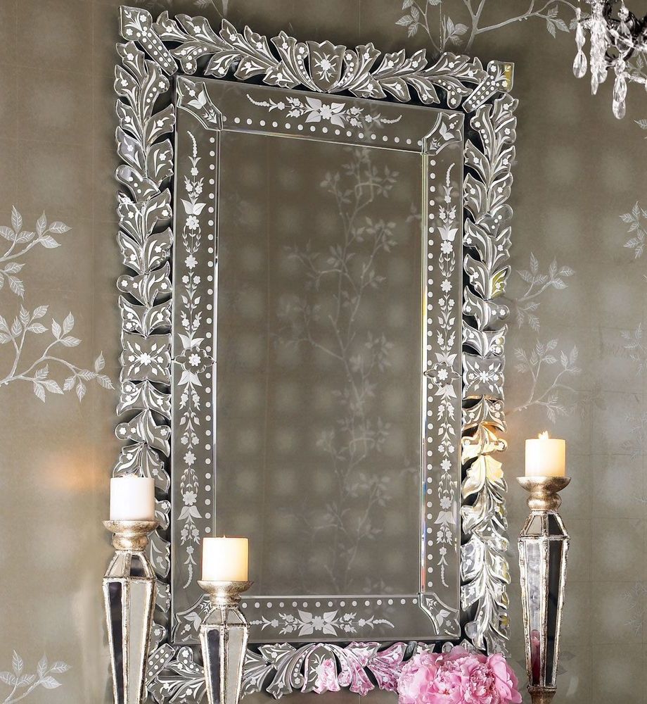New Horchow Neiman Marcus Marta Venetian Glass Wall Mirror French Intended For Fashionable Printed Art Glass Wall Mirrors (View 3 of 15)