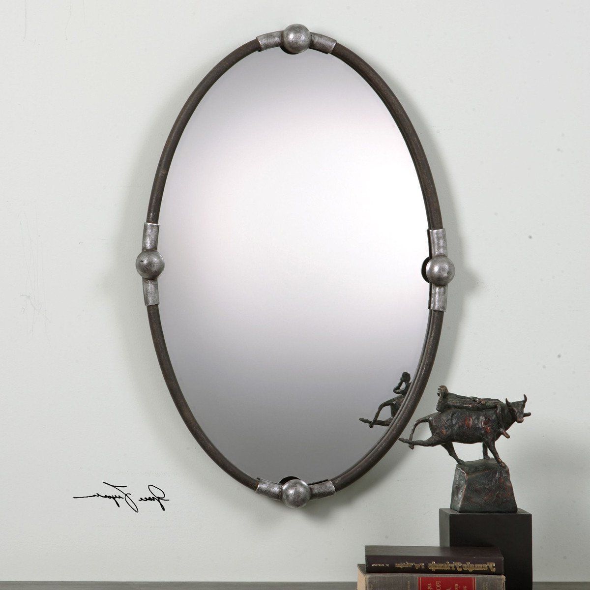 Newest Black Oval Cut Wall Mirrors Pertaining To Carrick Black Oval Mirror (View 5 of 15)
