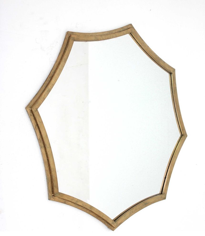 Newest Gold Curved Wall Mirrors In Contemporary Cosmetic Mirror With Minimalist Gold Curved Hexagon Frame (View 1 of 15)