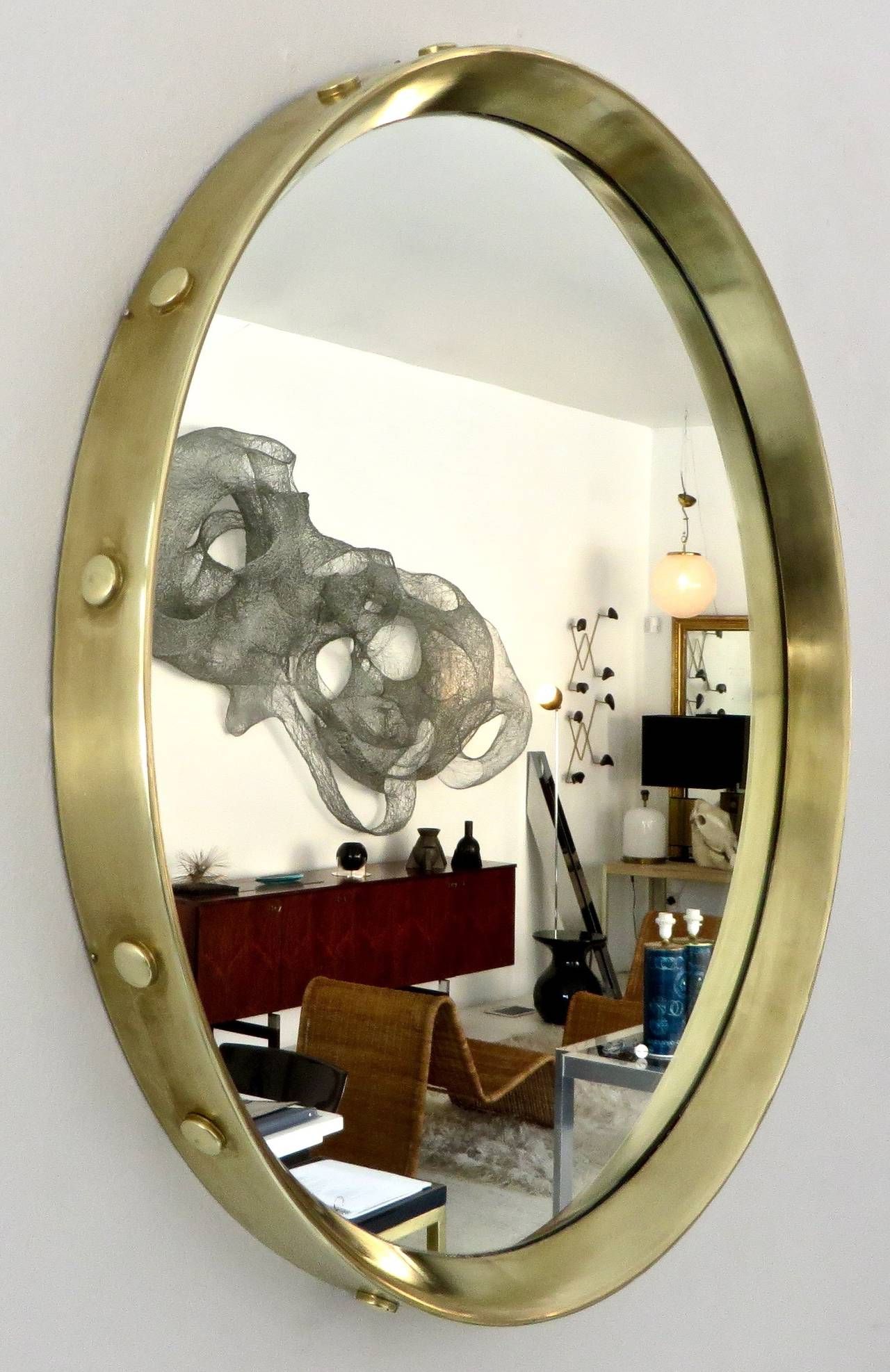 Newest Italian Round Brass Framed Mirror With Decorative Buttons At 1stdibs Inside Uneven Round Framed Wall Mirrors (View 12 of 15)