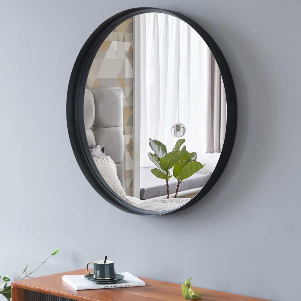 Newest Nordic 30" Circle Black Metal Frame Wall Mirror Round Glass Panel For Round Metal Framed Wall Mirrors (View 8 of 15)