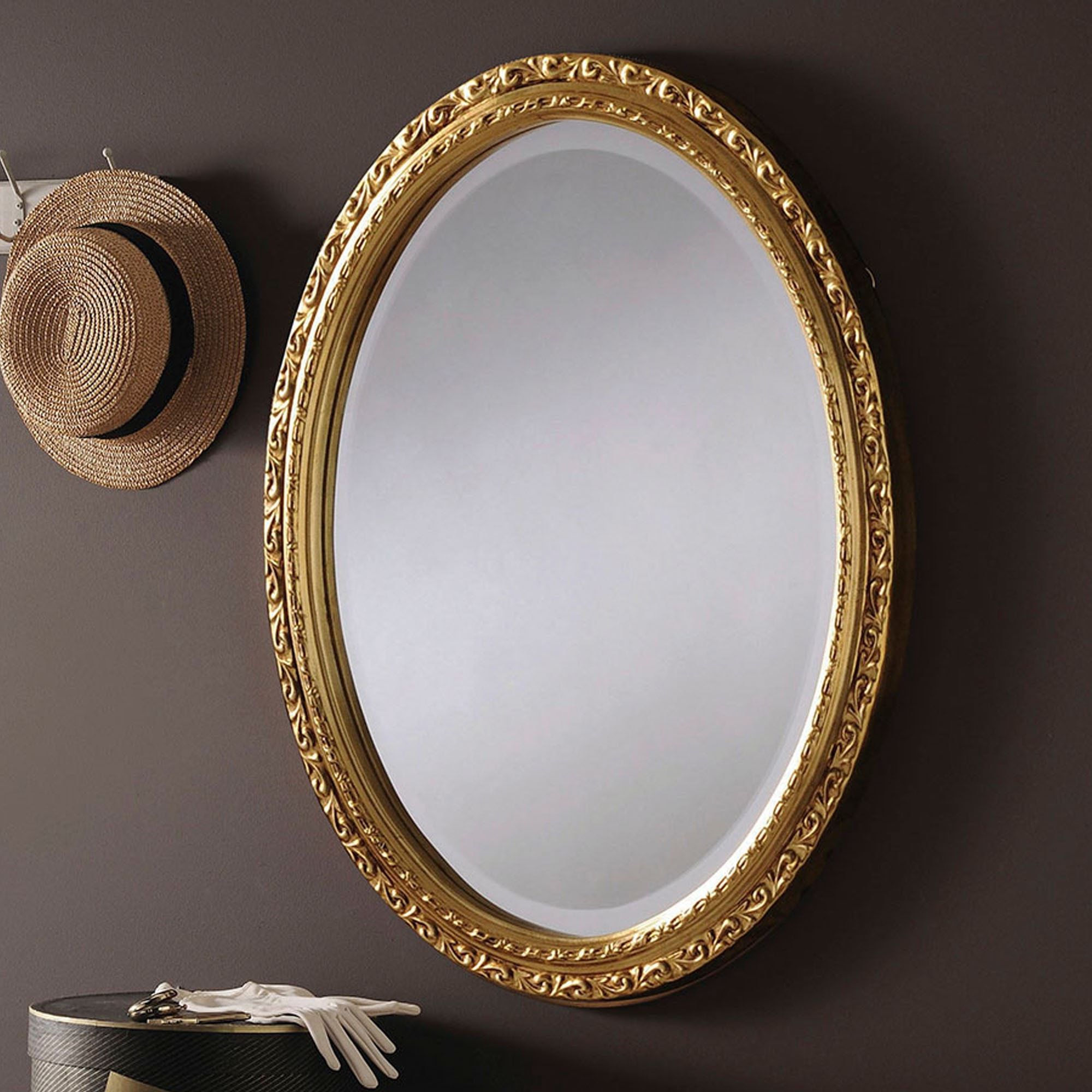 Nickel Framed Oval Wall Mirrors In Newest Decorative Gold Ornate Oval Wall Mirror (View 1 of 15)
