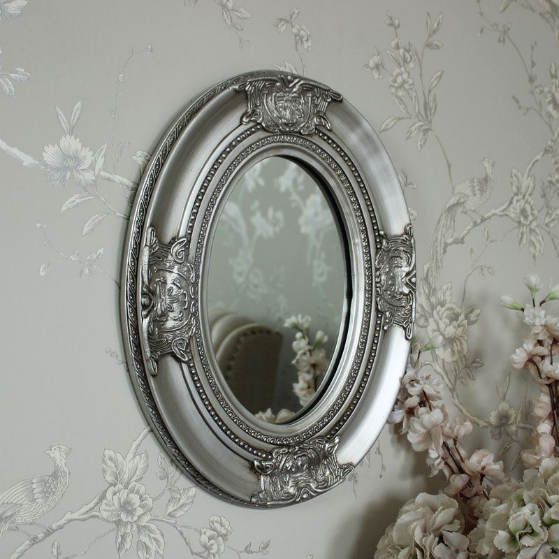 Ornate Silver Oval Wall Mirror Shabby Vintage Chic Bedroom Bathroom Inside Most Recently Released Antique Silver Oval Wall Mirrors (View 11 of 15)