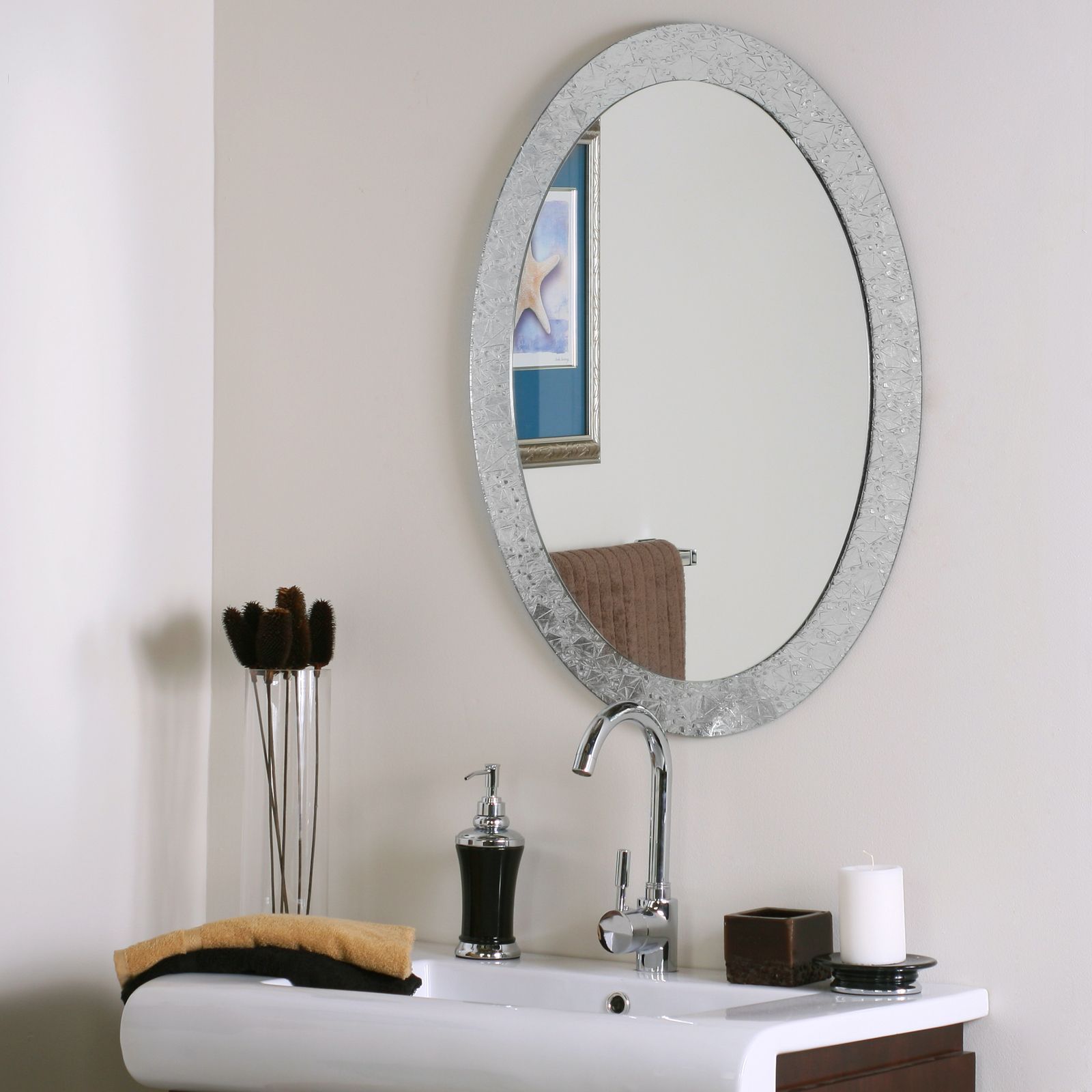 Oval Beveled Frameless Wall Mirrors Throughout Fashionable Frameless Oval Wall Mirror In Oval Mirrors (View 14 of 15)