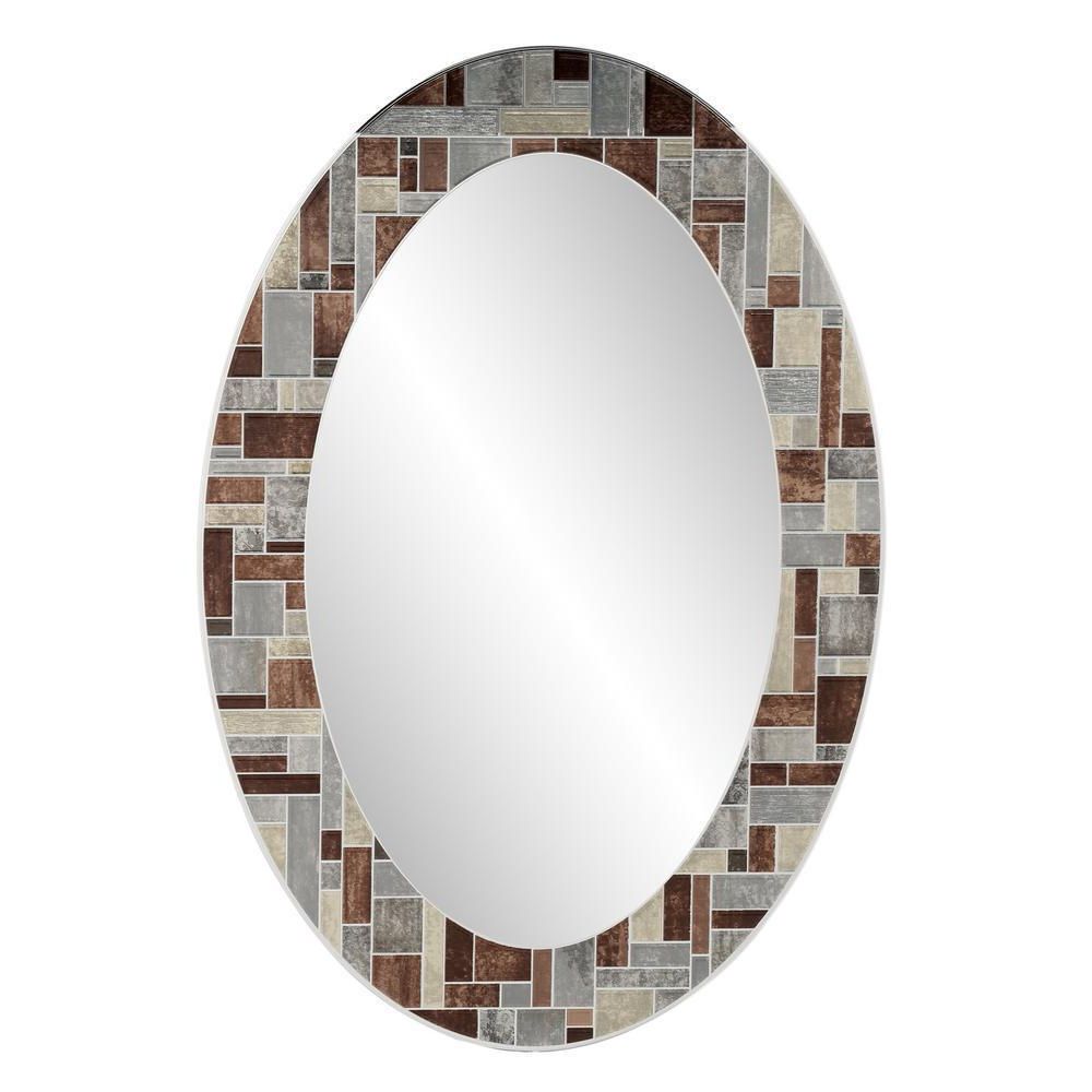 Oval Wall Bathroom Mirror Hanging Simulated Mosaic Glass Tile 31" L X Inside Favorite Mosaic Oval Wall Mirrors (View 8 of 15)