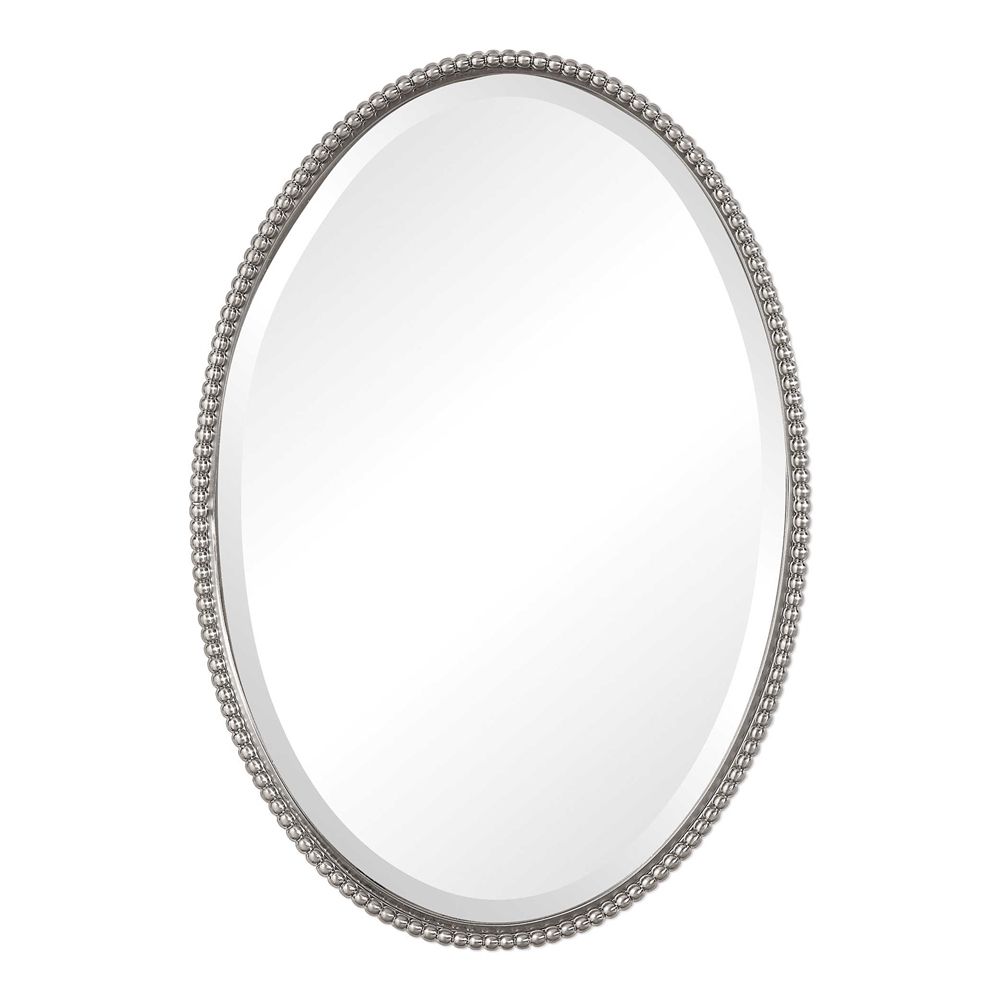 Polished Nickel Oval Wall Mirrors Within Well Known Silver Nickel Beaded Edge Oval Wall Mirror 32" Vanity Bathroom Horchow (View 7 of 15)