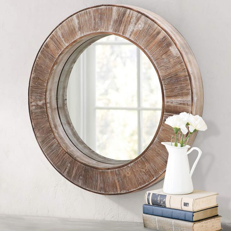 Popular Organic Natural Wood Round Wall Mirrors Regarding Barnyard Designs Round Decorative Wall Hanging Mirror, Rustic Vintage (View 5 of 15)