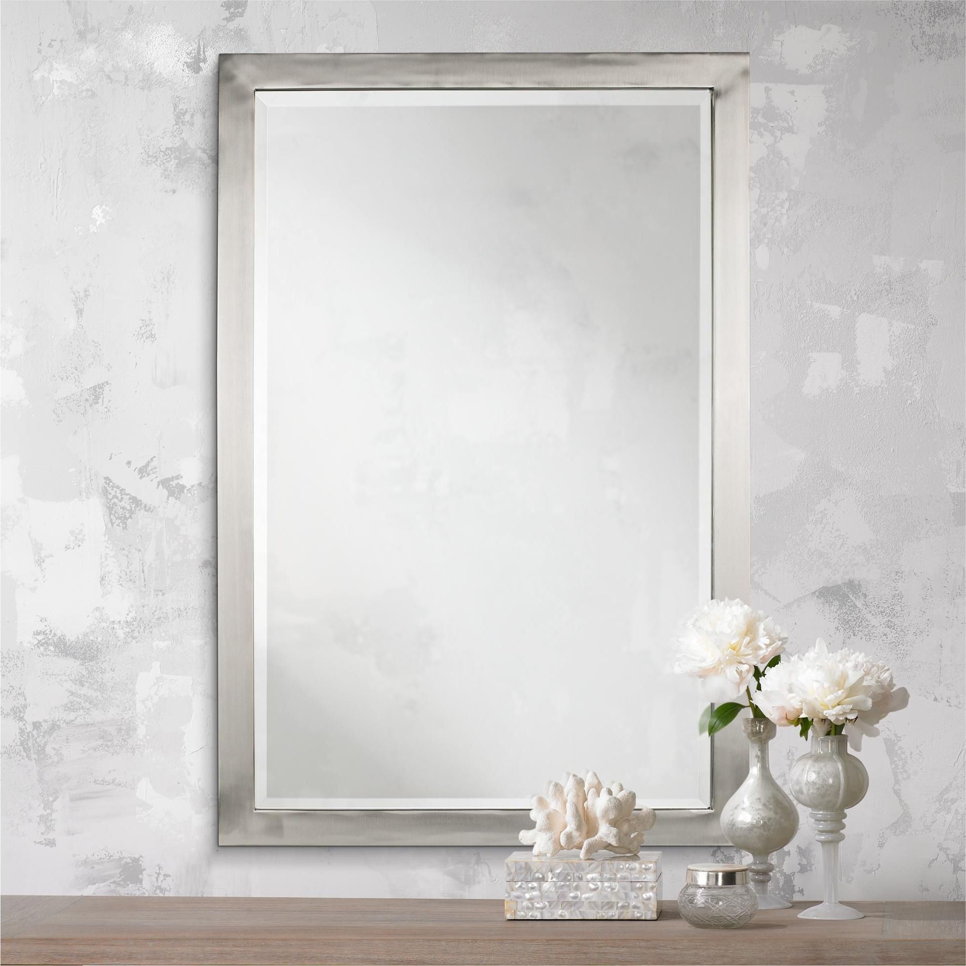 Preferred Polished Nickel Rectangular Wall Mirrors Intended For Possini Euro Metzeo 33" High Rectangular Metal Mirror – #t (View 10 of 15)