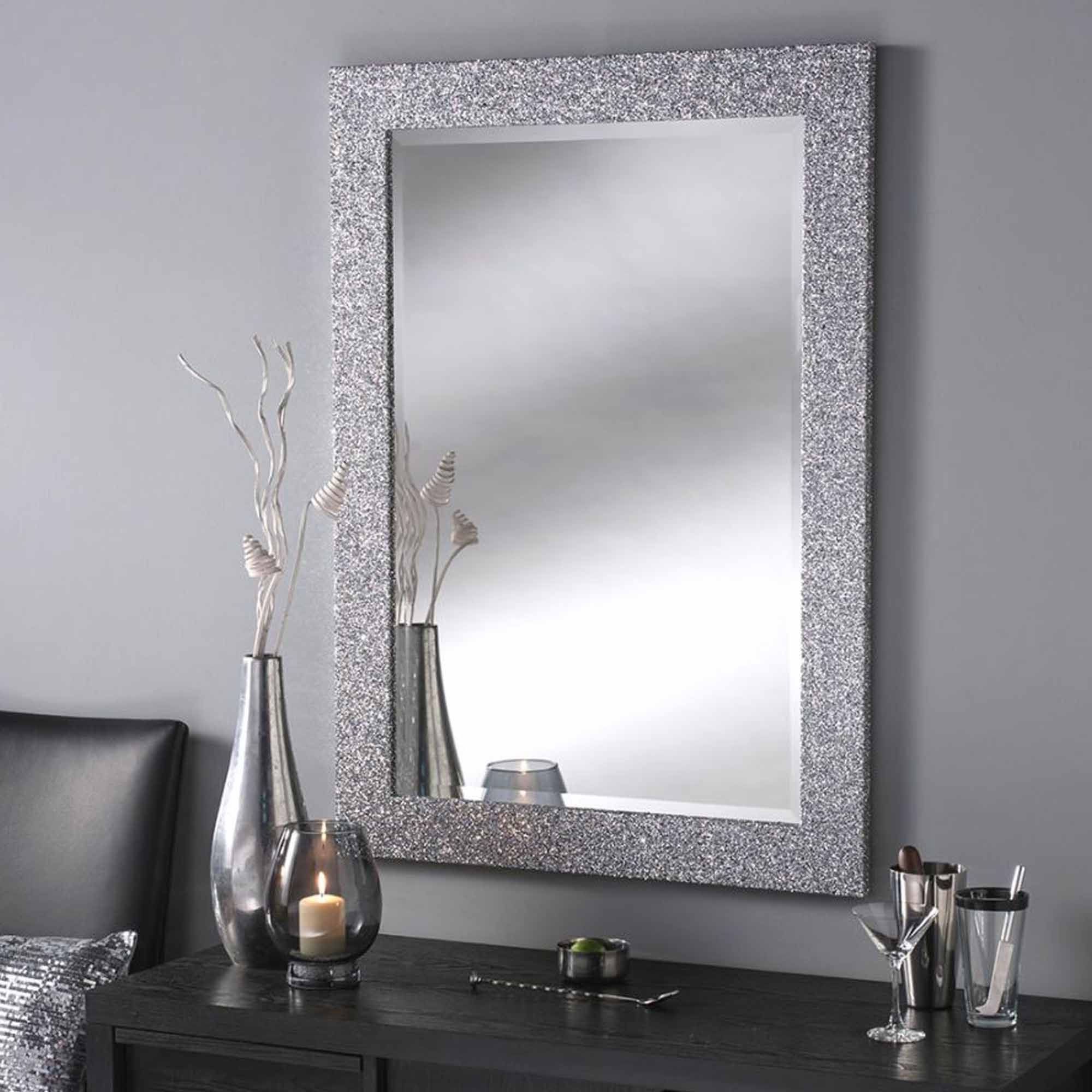 Preferred Silver Glitter Rectangular Wall Mirror (View 4 of 15)