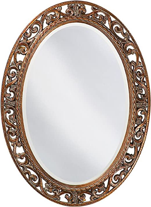 Recent Antiqued Gold Leaf Wall Mirrors Regarding Amazon: Howard Elliott Suzanne Oval Hanging Wall Mirror, Ornate (View 14 of 15)
