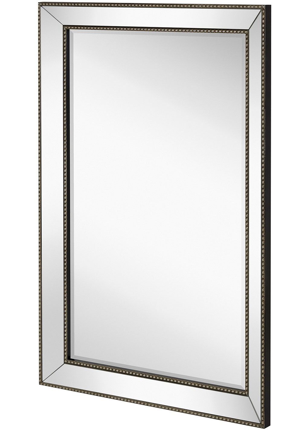 Recent Large Framed Wall Mirror With Angled Beveled Mirror Frame And Beaded Intended For Bevel Edge Rectangular Wall Mirrors (View 13 of 15)