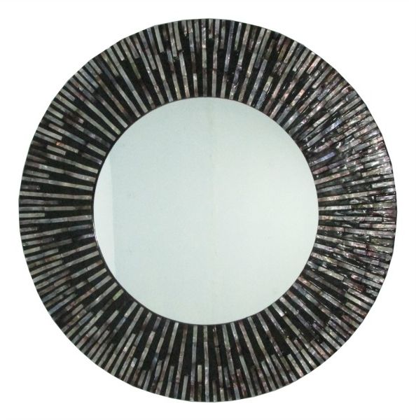 Recent Large Seashell Sunray Wall Mirror – Round Black And Amber Pertaining To Shiny Black Round Wall Mirrors (View 15 of 15)