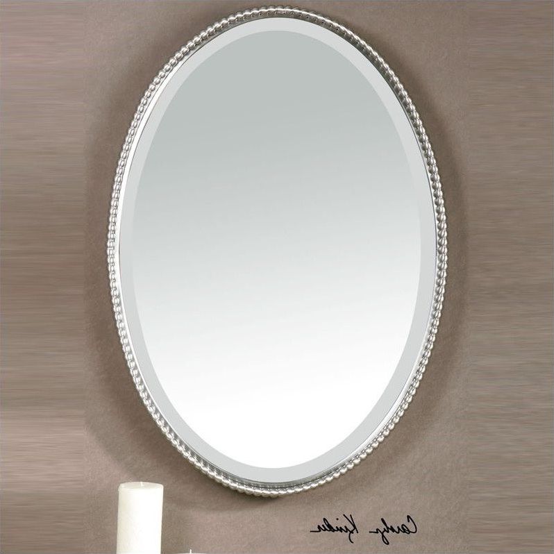 Recent Uttermost Sherise Beaded Metal Oval Wall Mirror In Brushed Nickel – 01102 B Pertaining To Drake Brushed Steel Wall Mirrors (View 11 of 15)