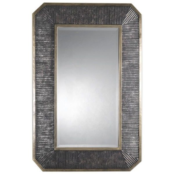 Rectangular Chevron Edge Wall Mirrors In Well Liked 48" Rectangular Ribbed Burnished Bronze With Champagne Gold Trim (View 7 of 15)
