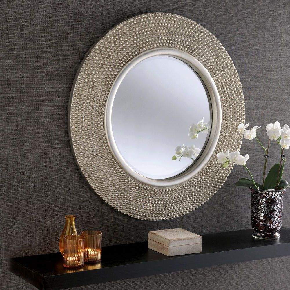 Rome Large Round New Wall Mirror Modern Light Champagne Silver Frame 31 With Regard To Most Current Free Floating Printed Glass Round Wall Mirrors (View 4 of 15)