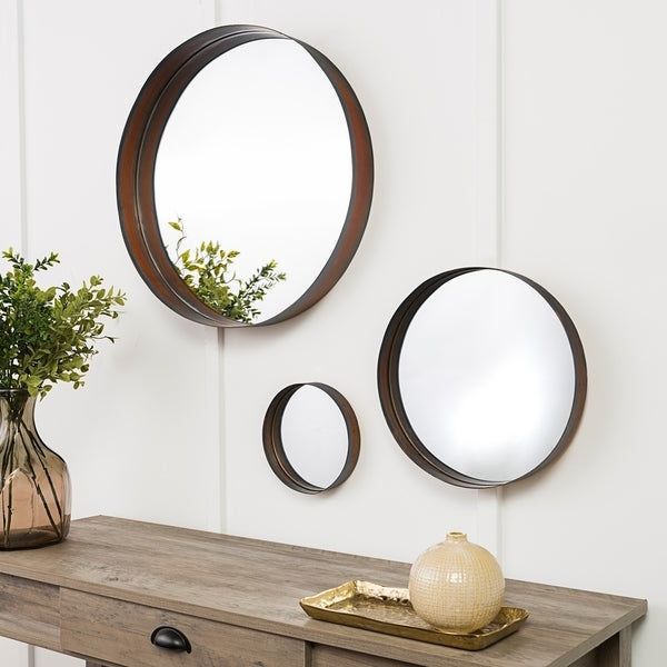 Round 4 Section Wall Mirrors Pertaining To Most Recently Released Shop Round Copper Banded Wall Mirrors, Set Of 3 – On Sale – Free (View 2 of 15)