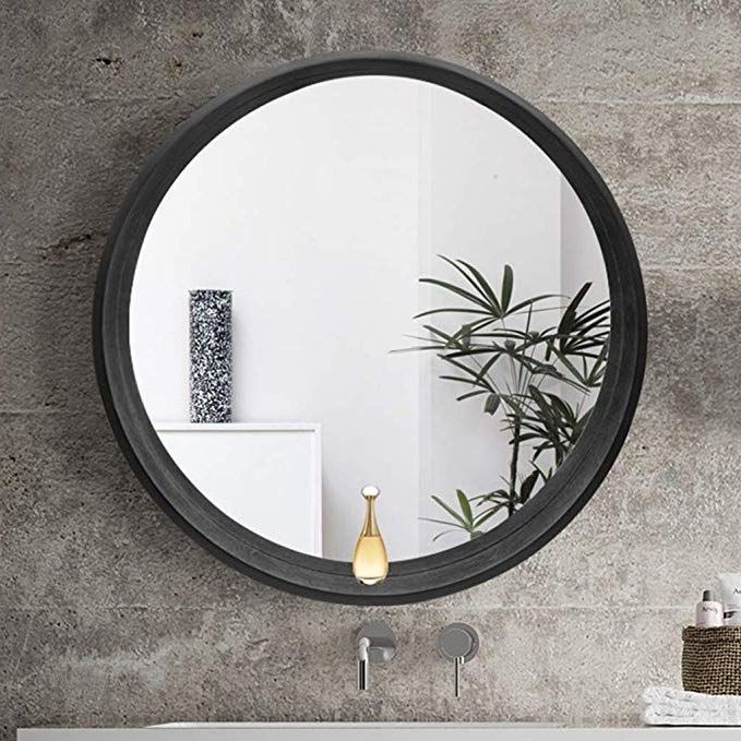 Round Bathroom Wall Mirrors Inside Recent Amazon: Lqy Bathroom Mirror Solid Wood Round Vanity Mirror Bathroom (View 4 of 15)