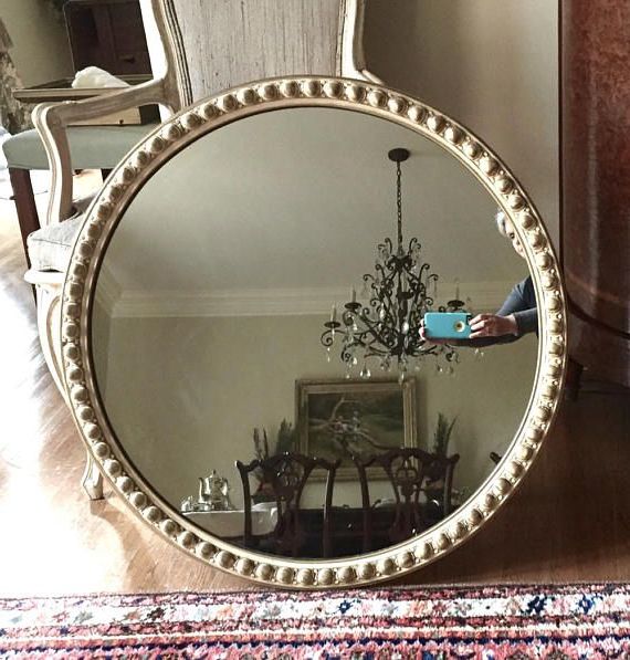 Round Beaded Trim Wall Mirrors For Latest Large Round Wooden Mirror, Vintage Gesso Beaded Mirror, Gold With White (View 14 of 15)