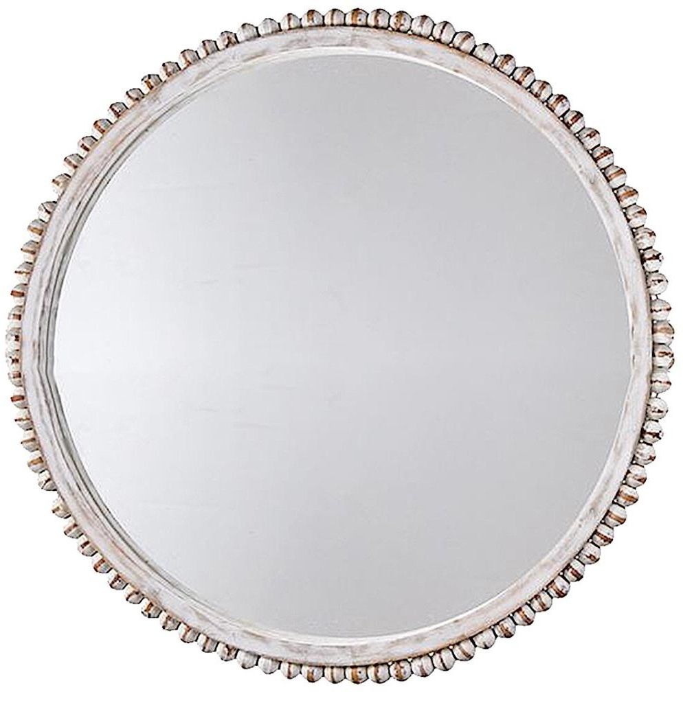 Round Beaded Trim Wall Mirrors Pertaining To Well Liked Mud Pie Round White Washed Beaded Mirror 10 Inch – Digs N Gifts (View 3 of 15)