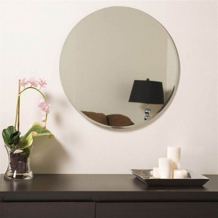 Round Edge Wall Mirrors Within Well Known Round Wall Mirror Decorative Frameless Beveled Edge Home Décor Bathroom (View 1 of 15)