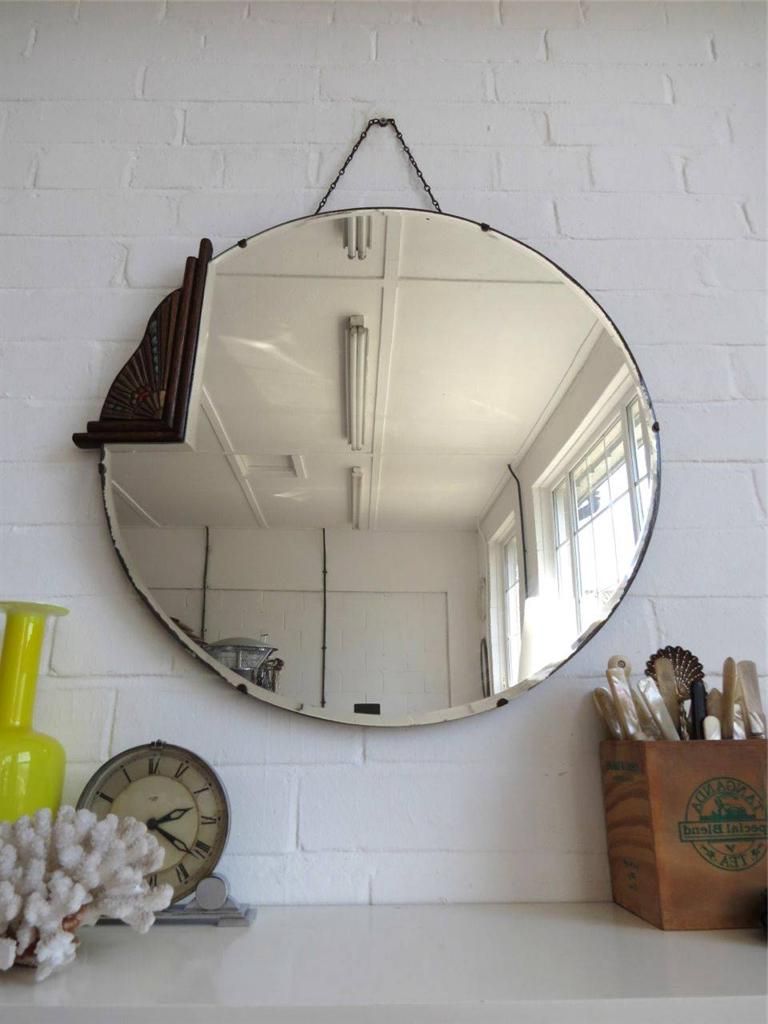 Round Edge Wall Mirrors Within Well Known Vintage Extra Large Round Art Deco Bevelled Edge Wall Mirror With (View 2 of 15)