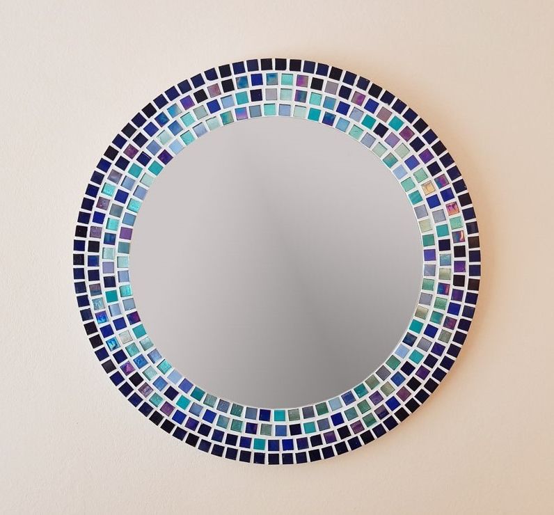 Round Wall Mirror In Shades Of Blue, Turquoise & Aqua – Pineapple Mosaics Inside Newest Blue Green Wall Mirrors (View 1 of 15)