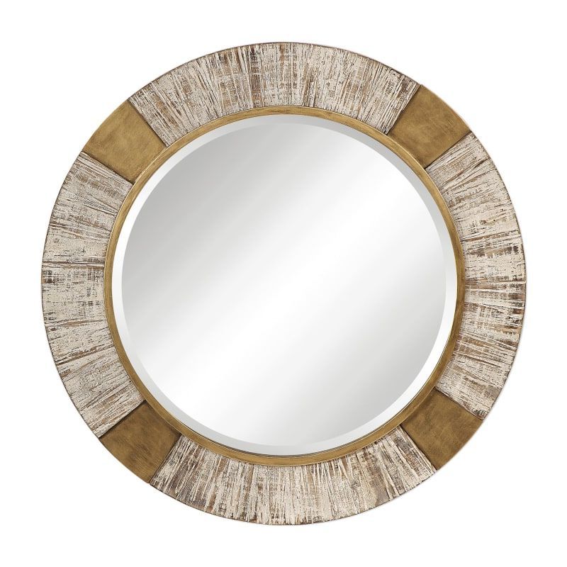 Rounded Cut Edge Wall Mirrors Regarding 2020 Uttermost 09478 Antiqued Metallic Gold Reuben 40" Diameter Wood Framed (View 13 of 15)