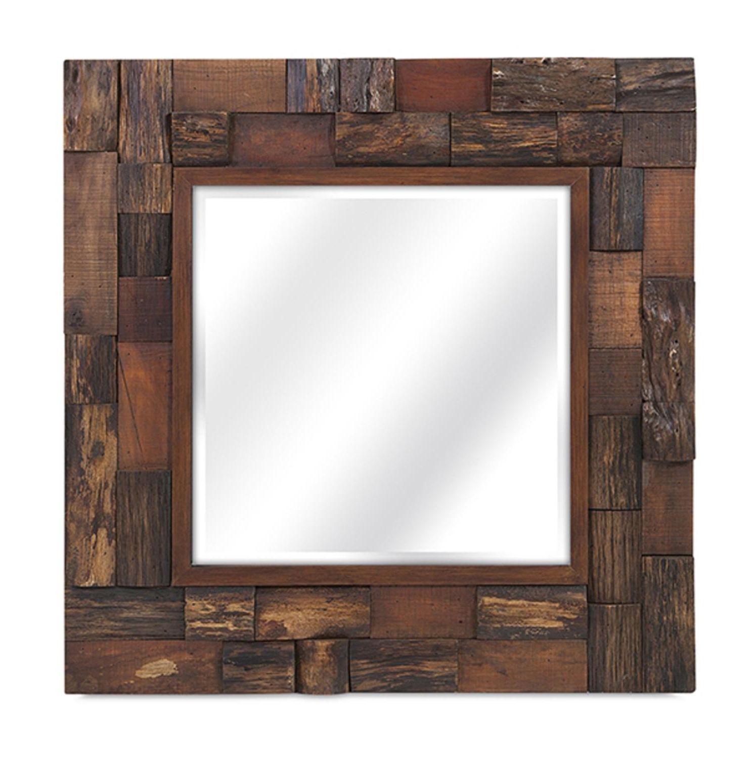 Rustic Getaway Wood Wall Mirrors Pertaining To Most Up To Date 30" Rustic Masculine Baker Wood Finish Slat Square Beveled Wall Mirror (View 3 of 15)