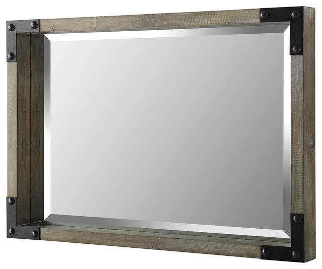 Rustic Industrial Black Frame Wall Mirrors Intended For Well Known 36" Rustic Industrial Rectangle Wood Metal Wall Mirror – Industrial (View 3 of 15)