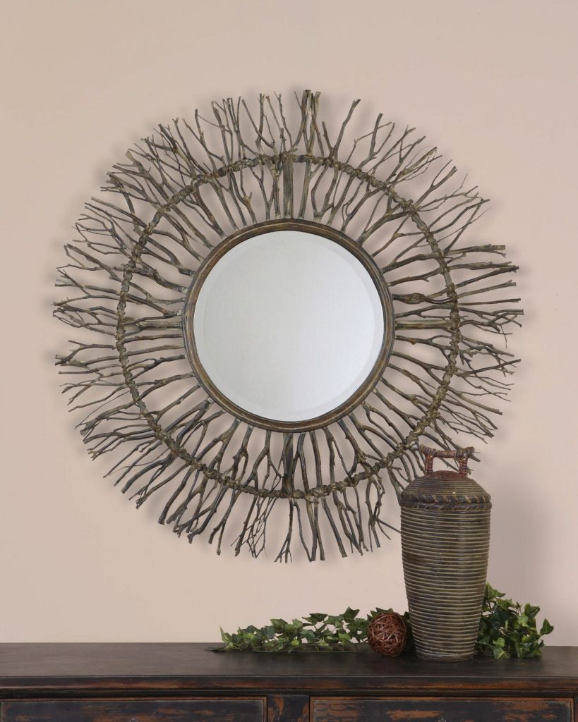 Rustic Round Cottage Wall Mirror Large 38" Country Farmhouse Decor In Most Up To Date Scalloped Round Modern Oversized Wall Mirrors (View 12 of 15)