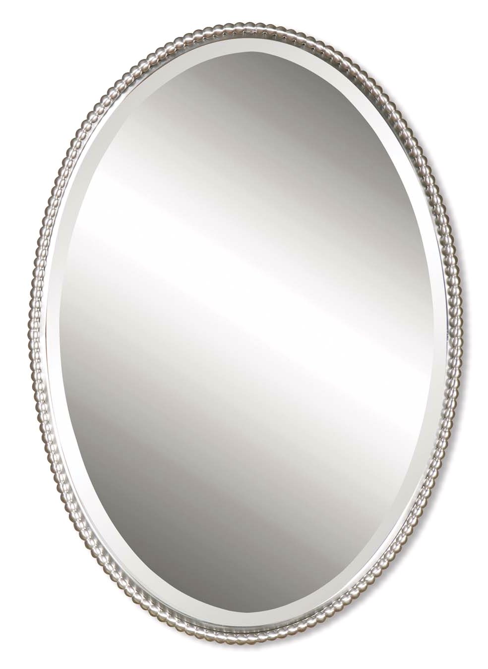 Sherise Modern Brushed Nickel Oval Mirror 01102 B Throughout Newest Nickel Floating Wall Mirrors (View 10 of 15)