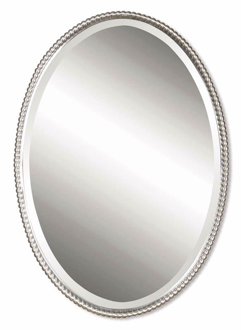 Sherise Modern Brushed Nickel Oval Mirror 01102 B Throughout Widely Used Brushed Nickel Octagon Mirrors (View 6 of 15)