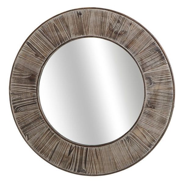 Shop 35" Distressed Gray Finish Decorative Wood Themed Round Wall Inside Fashionable Distressed Black Round Wall Mirrors (View 5 of 15)