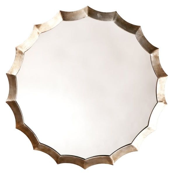 Shop Alden Décor Round Scalloped Mirror – Antique Silver – Overstock Within Famous Round Scalloped Edge Wall Mirrors (View 8 of 15)