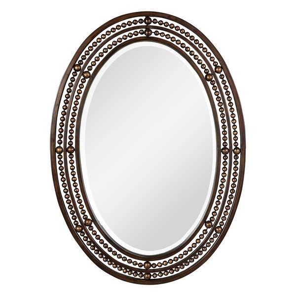 Shop Delacora Um W00470 34" X 24" Oval Beaded Frame Elegant Wall Mirror For Most Recently Released Oil Rubbed Bronze Oval Wall Mirrors (View 9 of 15)