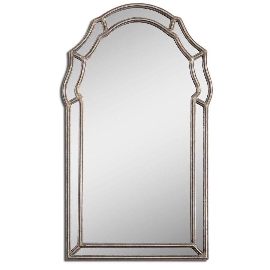Shop Global Direct 21 In X 35 In Silver Leaf Polished Arch Framed Pertaining To Recent Silver Beaded Arch Top Wall Mirrors (View 6 of 15)