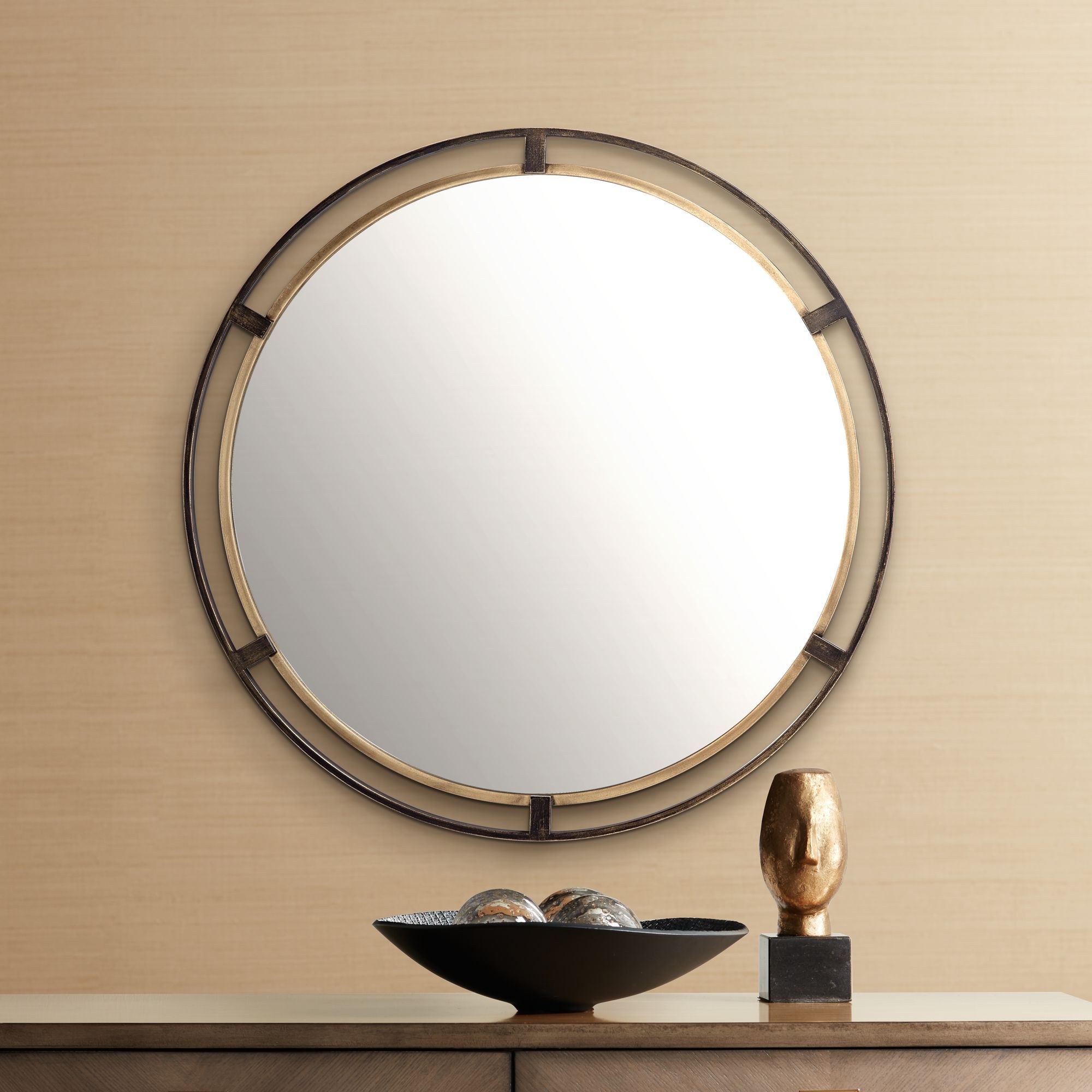 Silver And Bronze Wall Mirrors Pertaining To 2019 Uttermost Crest Bronze And Gold 34" Round Wall Mirror – Walmart (View 15 of 15)