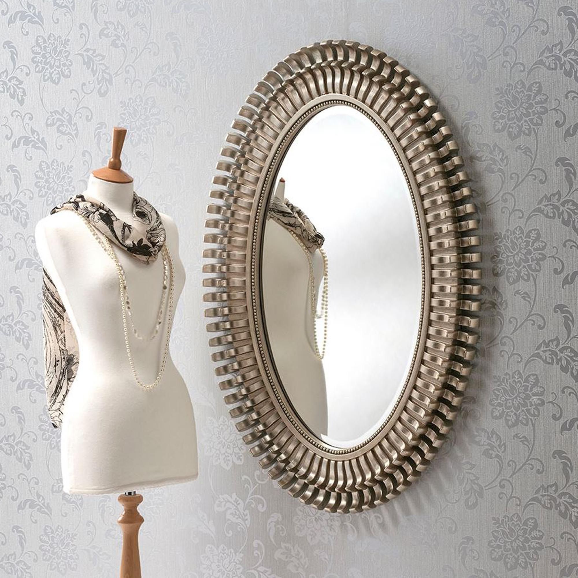 Silver Asymmetrical Wall Mirrors With Favorite Oval Contemporary Antique Silver Wall Mirror (View 10 of 15)