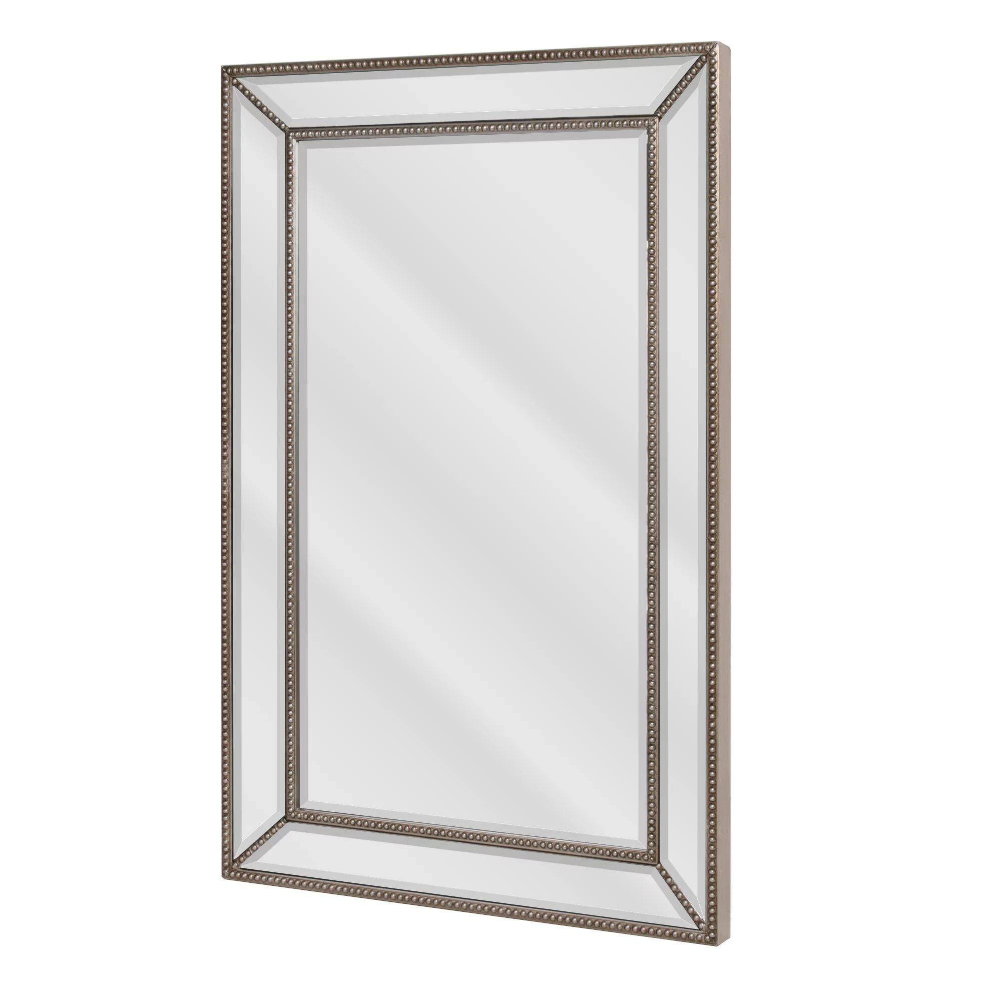 Silver Beveled Wall Mirrors With Recent Head West Champagne Silver Beaded Glass Rectangular Framed Beveled (View 1 of 15)