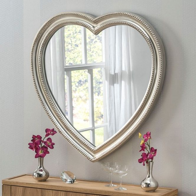 Silver High Wall Mirrors Intended For Recent Contemporary Silver Heart Wall Mirror (View 9 of 15)