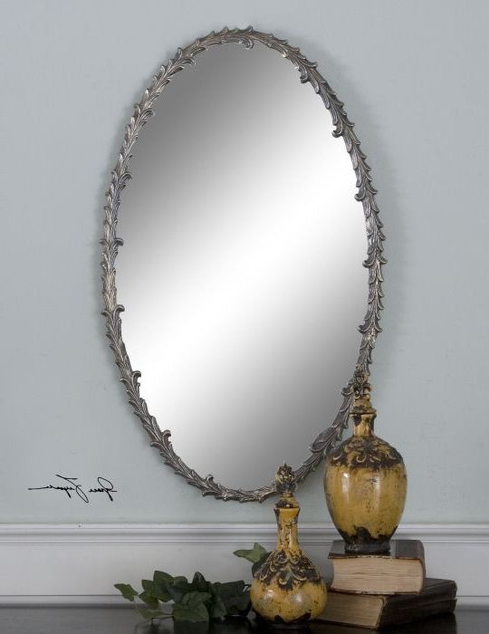 Silver Leaf Wall Mirror, Uttermost Oval Mirror, Oval Mirror Regarding Most Recent Antique Silver Oval Wall Mirrors (View 10 of 15)