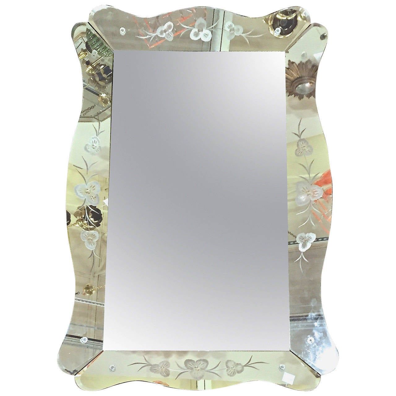 Smoke Edge Wall Mirrors Pertaining To Best And Newest Large Art Deco Etched Curved Edge Wall Mirror At 1stdibs (View 6 of 15)