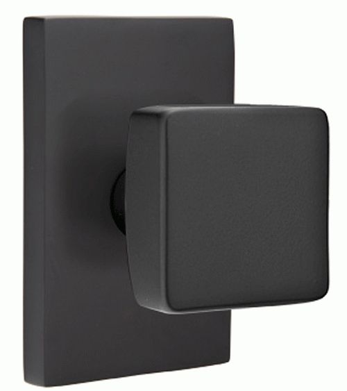 Solid Brass Square Knob With Modern Rectangular Rosette (matte Black In Newest Matte Black Square Wall Mirrors (View 7 of 15)