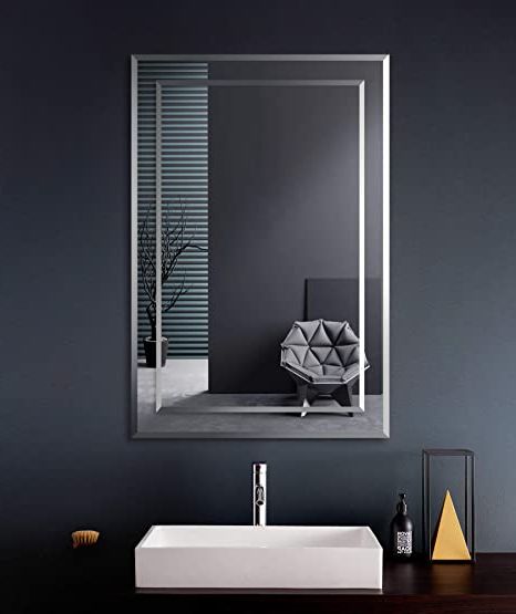 Square Frameless Beveled Vanity Wall Mirrors Regarding Most Current Fralimk Mirror On Mirror Frameless Rectangular Wall Mirror For Bathroom (View 3 of 15)