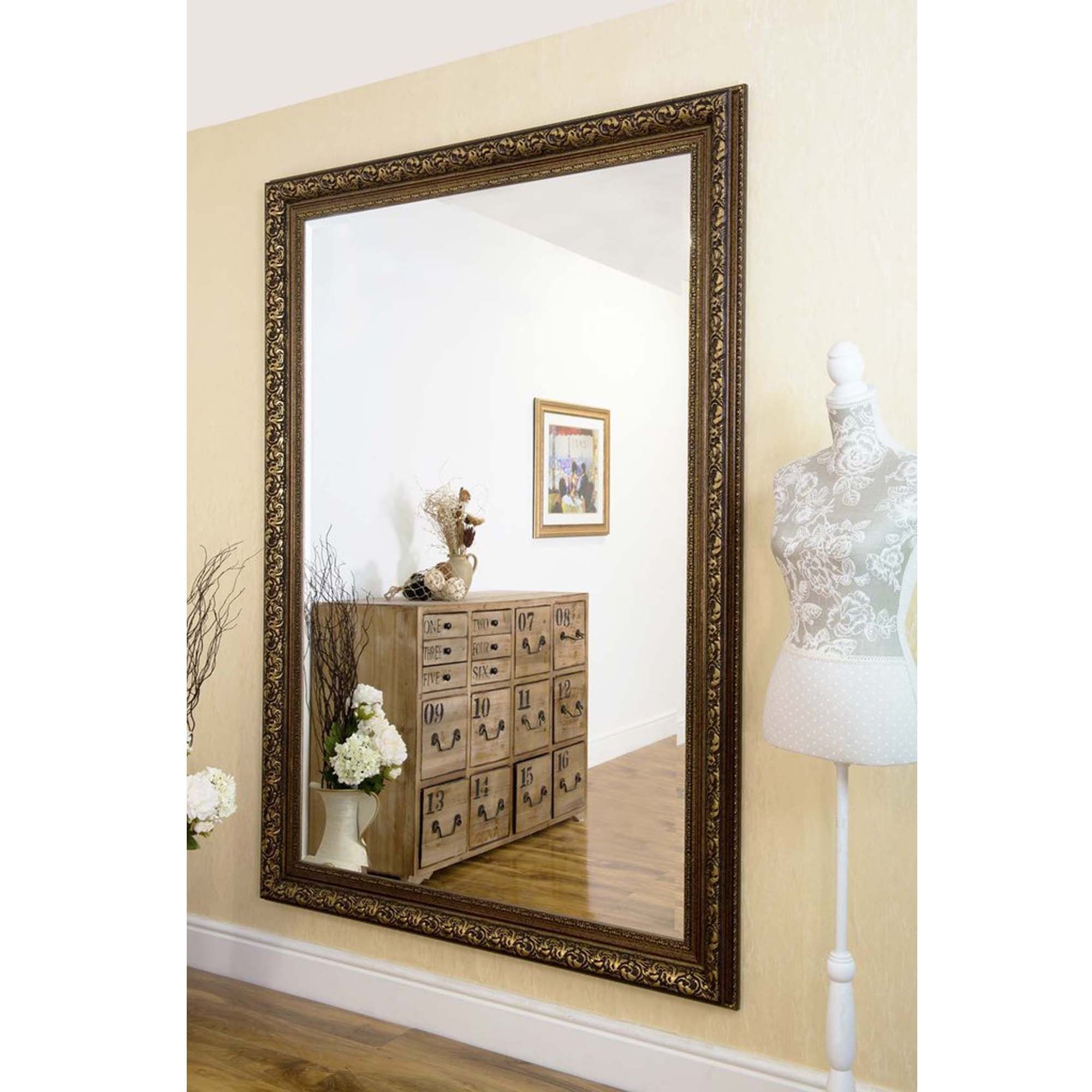 Squared Corner Rectangular Wall Mirrors Regarding Most Popular Large Rectangular Antique French Style Bronze Wall Mirror (View 8 of 15)