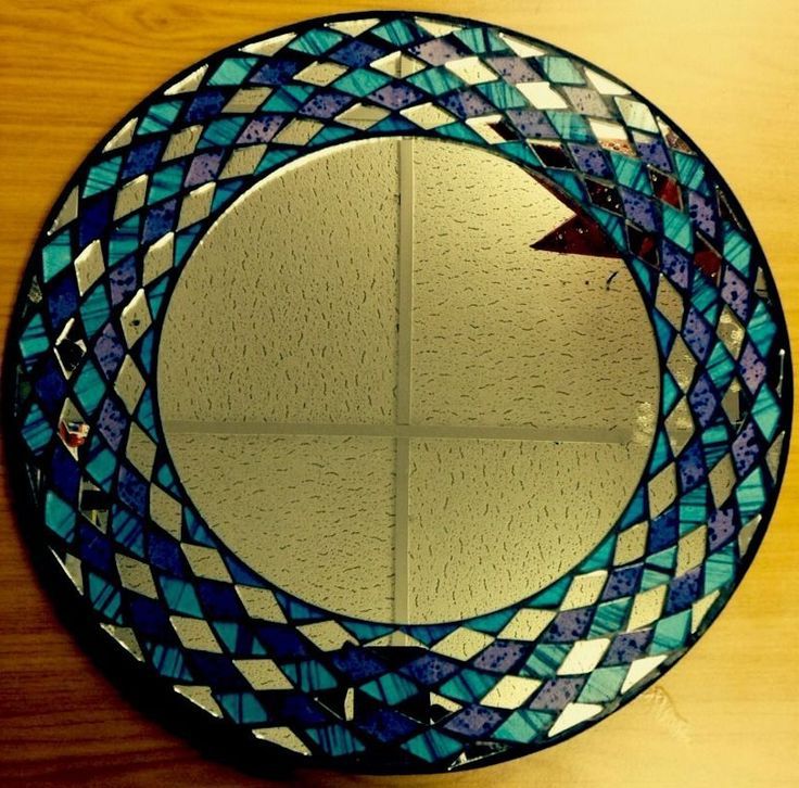 Subtle Blues Art Glass Wall Mirrors Inside Most Popular Round Mosaic Mirror – Purple & Turquoise Glass (View 15 of 15)