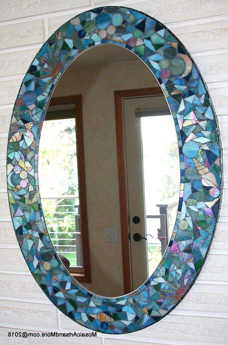 Subtle Blues Art Glass Wall Mirrors Throughout 2019 "seaside 2" Stained Glass Mosaic Mirror (View 11 of 15)