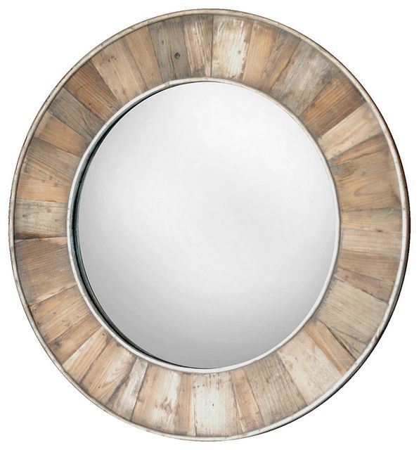 Tavern Rustic Lodge Reclaimed Pine Natural Wax Framed Round Mirror Pertaining To Widely Used Organic Natural Wood Round Wall Mirrors (View 1 of 15)