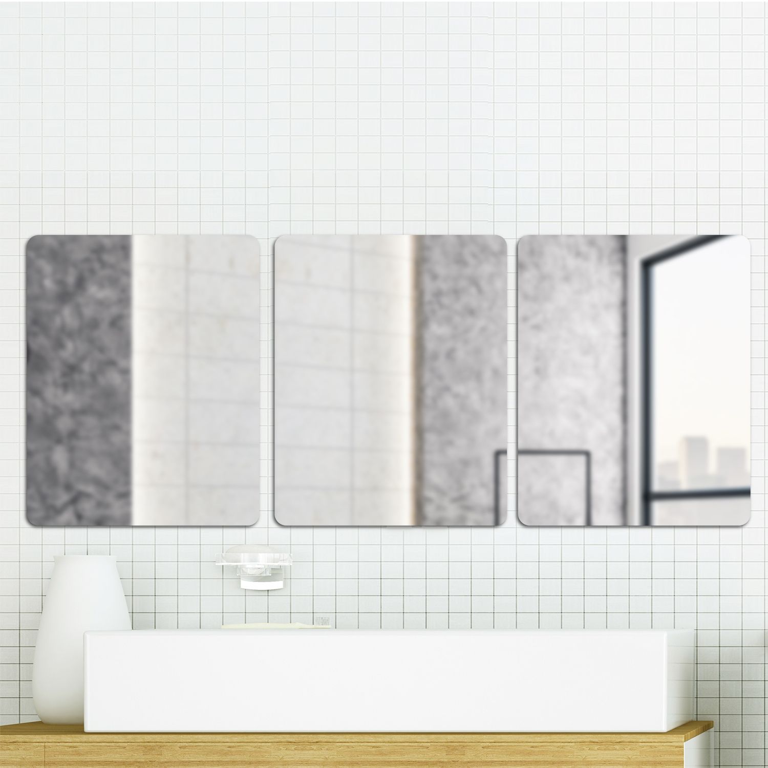 Tiled Wall Mirrors Pertaining To 2019 Walplus Minimalist Rectangular Acrylic Wall Mirror Tiles Art Decor 3pcs (View 7 of 15)