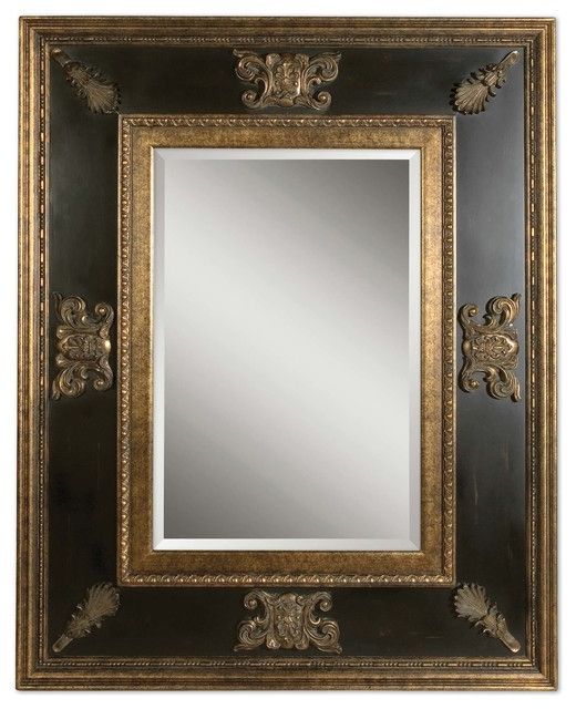 Trendy Extra Large 60" Ornate Black Gold Wall Mirror, Oversize Dark Masculine In Gold Black Rounded Edge Wall Mirrors (View 9 of 15)